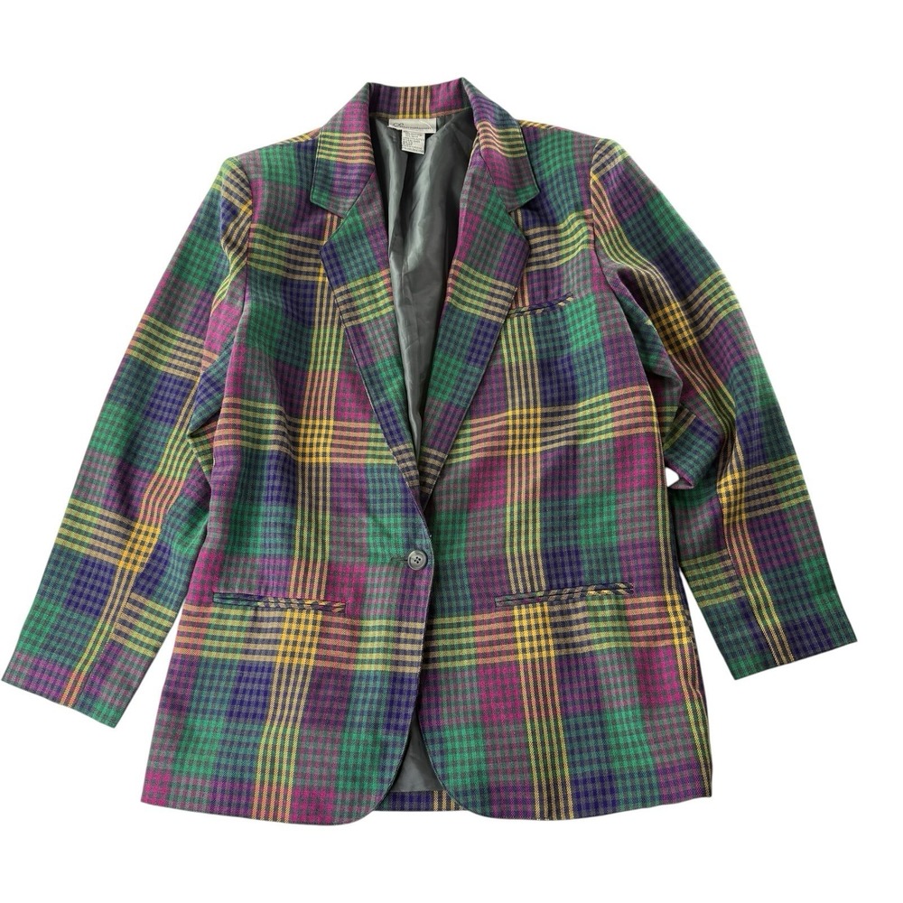 CS International Women's Plaid Blazer Size 7/8 Multicolor One Button Jacket